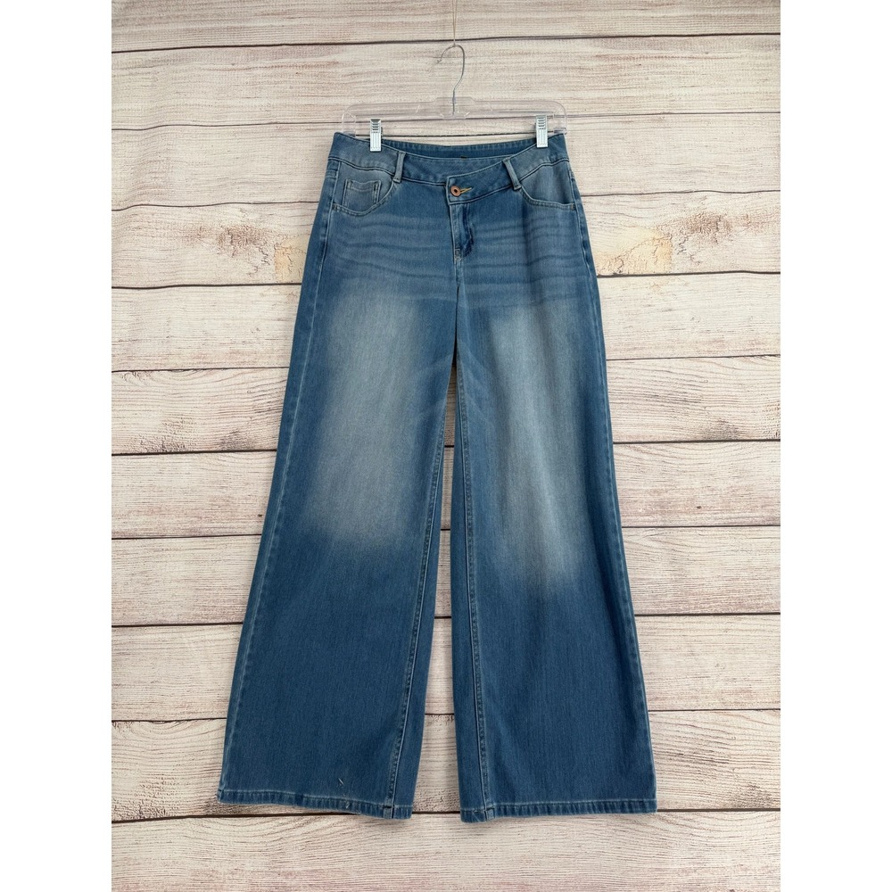 Halara Wide Leg Jeans Women S Light Blue Stretch Mid Rise Flare